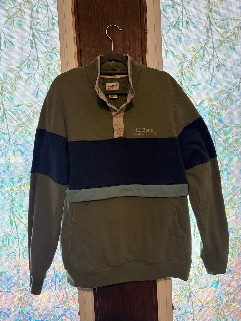 L.L. Bean Olive, Navy and Light Green Zip-Up Sweater